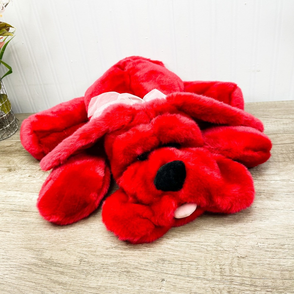 Kids of America Red Plush Dog Floppy Stuffed Animal Pink Bow 2003 Vintage 17in